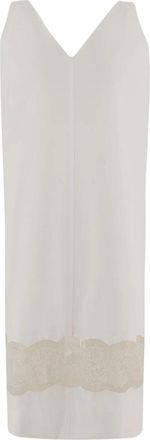 Carven V-neck Lace Midi Dress - Dames - Casual kleedjes - Wit - M - Katoen - Kleedjes