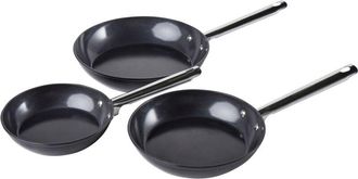 Beliani Conjunto De 3 Sartenes De 3 Tama&ntilde;os Con Recubrimiento Cer&aacute;mico Antiadherente De Aluminio Negro Elite Pro