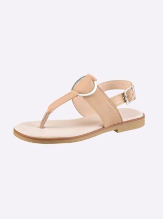 Heine Zehentrenner HEINE, Damen, Gr. 36, sand, Glattleder, Leder, Rindsleder, Schuhe Zehentrenner