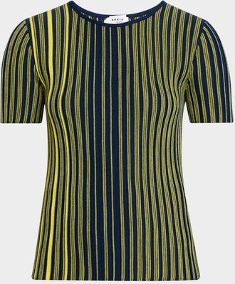 Akris Striped Rib Knit Short-Sleeve Sweater