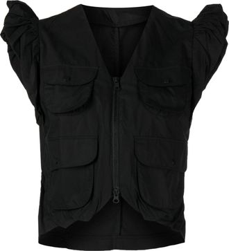 JNBY ruffled-sleeve cotton blouse - women - Cotton - S - Black