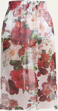 Dolce & Gabbana Bouquet Rose Chiffon Sheer Midi Skirt