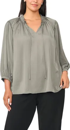 Vince Camuto Raglan Sleeve Peasant Top in Emerald Leaf at Nordstrom, Size 3X