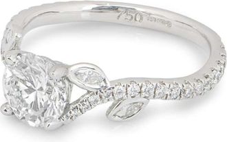 Bespoke Intricate Floral White Gold Round Brilliant Cut Diamond Ring