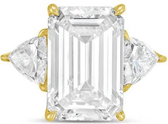 Diana M. Jewels 14kt yellow gold 2ct lab grown emerald diamond ring with trillions on the sides
