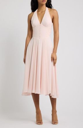 House of CB Coco Pink Georgette Lace Fit & Flare Midi Dress at Nordstrom, Size X-Large