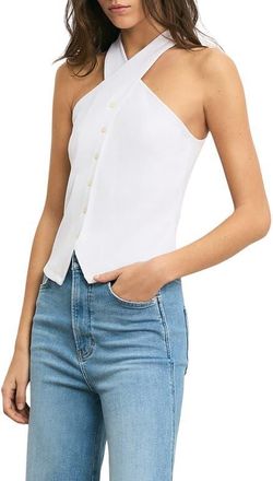 Veronica Beard Thea Rib Stretch Cotton Halter Top in White at Nordstrom, Size X-Large