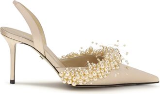 Mach & Mach Womens Slingback Pumps Golden Silk High Heel Shoes