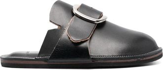 Youths in Balaclava decorative-buckle leather slippers - men - Calf Leather/Rubber/Calf Leather - 41 - Black