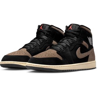 Nike Jordan Air Jordan 1 Mid SE Basketball Sneaker in Black/Olive Grey at Nordstrom, Size 9.5