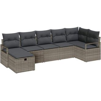vidaXL Conjunto De Sof&aacute; De Jard&iacute;n Con Coj&iacute;n 7 Pcs Gris Polirat&aacute;n Vidaxl
