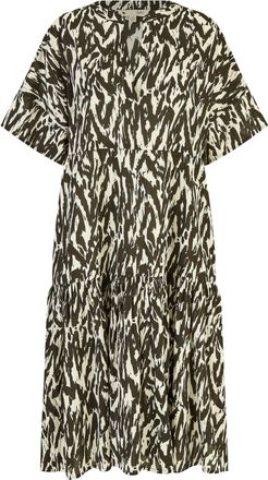 Yumi Black Organic Cotton Animal Print Tiered Tunic Dress 12 Black