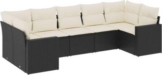 vidaXL Vidaxl - Set De Comedor De Jard&iacute;n 7 Pzas Y Cojines Rat&aacute;n Sint&eacute;tico Negro