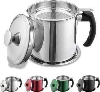 OEM Dep&oacute;sito De Grasa Con Colador, Bid&oacute;n De Aceite De Acero Inoxidable, Tanque De Aceite Con Tapa, Asa Para Facilitar Su Almacenamiento, Color Plata