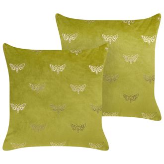 Beliani Conjunto De 2 Cojines De Terciopelo Verde Claro Dorado 45 X 45 Cm Yuzuri