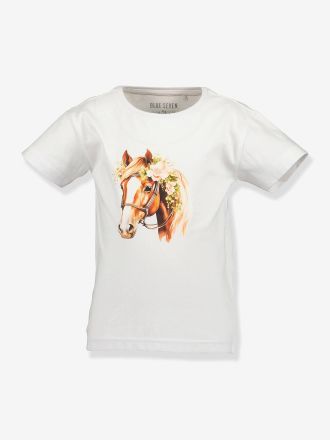 Blue Seven T-Shirt mit Pferdekopf und Blumen M&auml;dchen BLUE SEVEN wei&szlig; bedruckt