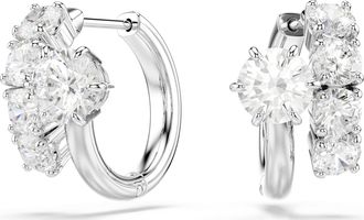 Swarovski Matrix Hoop Earrings, Round Cut, White, Rhodium Plated