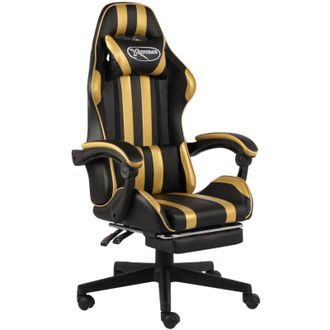 vidaXL Silla Gaming Con Reposapi&eacute;s Cuero Sint&eacute;tico Negro Y Dorado Vidaxl