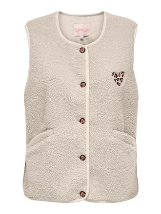 Only Pl&uuml;schweste ONLY ONLBABY LIFE TEDDY VEST PNT CS, Damen, Gr. M, birch detail:leo heart batch, Pl&uuml;sch, Obermaterial: 100% Polyester, unifarben, bequem h