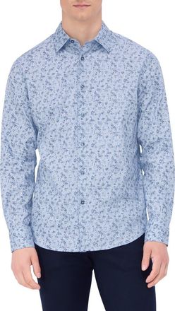 Bugatchi Julian Shaped Fit Print Button-Up Shirt in Sky at Nordstrom, Size Xxx-Large