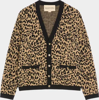 Valentino Garavani Men & apos;s Wool Cheetah Jacquard Knit Cardigan