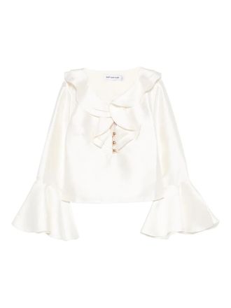Self Portrait taffeta ruffled blouse - Neutrals