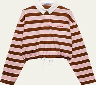 Prada Striped Long-Sleeve Crop Polo Shirt
