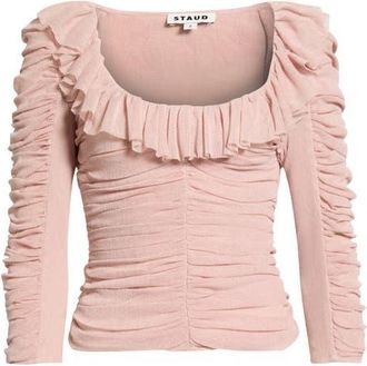 Staud Gretta Ruched Ruffle Top in Sandrose at Nordstrom, Size 16