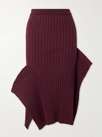 Stella McCartney Gonna Midi Asimmetrica In Cotone Biologico A Coste - Bordeaux