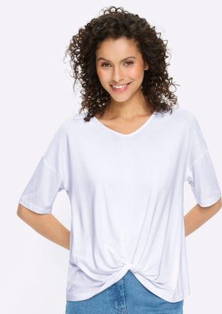 Heine Kurzarmshirt HEINE Shirt, Damen, Gr. 34, wei&szlig;, 95% Viskose, 5% Elasthan, unifarben, V-Ausschnitt, Shirts Kurzarmshirt