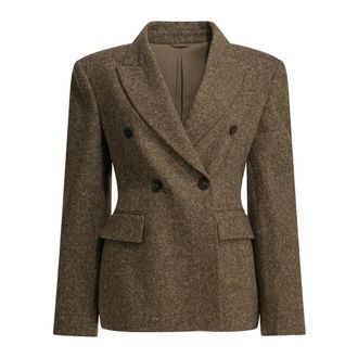 Brunello Cucinelli Blazer Donegal con Monili - Jackets - Mujer - Marr&oacute;n - S