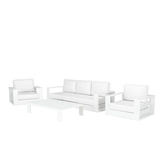 Kerama Set de jard&iacute;n 5 plazas de aluminio blanco y cojines impermeables
