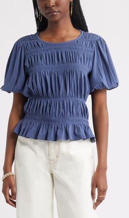 Treasure & Bond Smocked Puff Sleeve Top in Blue Indigo at Nordstrom Rack, Size Small