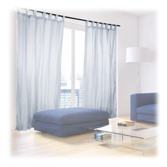 Relaxdays Juego De 8 Cortinas Semitransparentes, Poli&eacute;ster, 245 X 140 Cm, Plateadas
