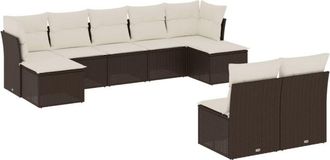 vidaXL Set De Sof&aacute;s De Jard&iacute;n 9 Pzas Y Cojines Rat&aacute;n Sint&eacute;tico Marr&oacute;n Vidaxl
