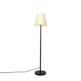 QAZQA Qazqa Dise&ntilde;o L&aacute;mpara De Pie Inteligente Negra Con Pantalla Blanca 35 Cm Ip65 Con Led - Virginia Acero /pl&aacute;stico /aluminio Alargada Adecuado Para Led M
