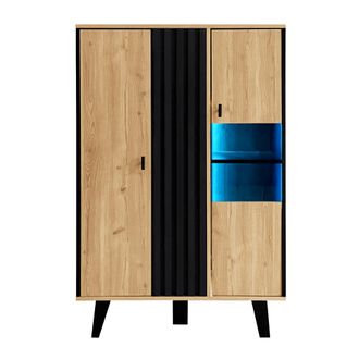 STILVORA Vitrina, Aparador Con 2 Puertas Y 3 Estantes, Led Y Cristal, Estilo Moderno, En Tablero De Part&iacute;culas, Madera Y Negro, 80&times;40&times;120 Cm