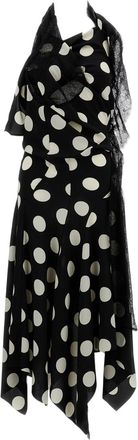 Junya Watanabe Black Polka Dot Fluid Fabric Midi Dress