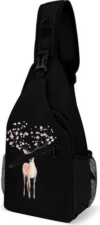 Generic Deer with Antlers Cherries Flowers Mens Shoulder Bags Sling Crossbody Backpack Travel Hiking Chest Bag with Small Side 38x20cm