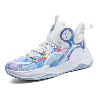 Generic Mens Basketball Shoes with Anti Slip Air Cushion Shock Absorption Durability Lightweight Comfortable Sports Boots Walking Shoes(White Blue,5.5 UK)