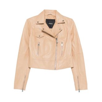 Pinko Leather Jackets, female, Beige, Size: XS Sensibile Biker Jacket