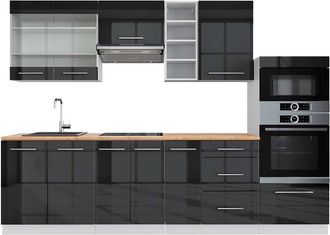 Vicco Mueble De Cocina Fame-line, Antracita Brillo Intenso/blanco, 280 Cm, Et Roble, Vicco