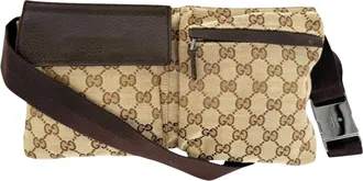 Gucci Beige Dark Brown Canvas Leather Fanny Pack (Pre-Owned)