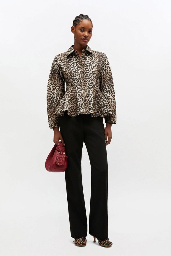 Brown Leopard Peplum Shirt - Size 34 Organic Cotton