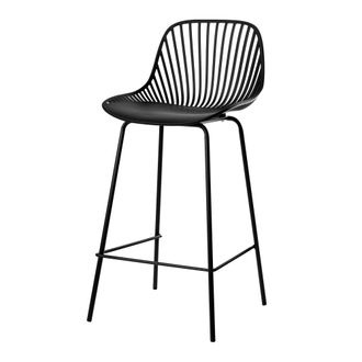 Koketto Home Taburete bajo de polipropileno negro con patas metalicas