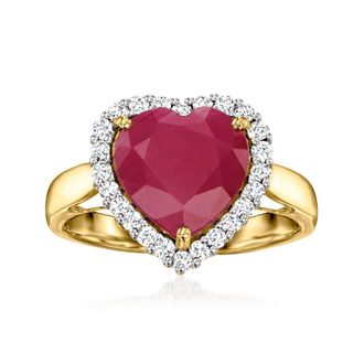 Ross-Simons Ruby Heart Ring With. Diamonds in 14kt Yellow Gold