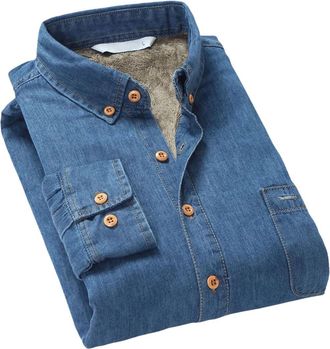 Generic Mens Winter Jeans Shirt Warm Fleece Lined Fleece Denim Shirts Cowboy Coats Jean Blue XL