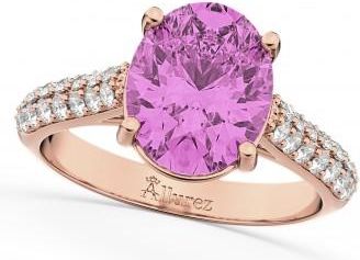 Allurez Oval Pink Sapphire & Diamond Engagement Ring 14k Rose Gold (4.42ct)