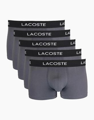 Lacoste Mens Lacoste 5-Pack Casual Boxer Trunks, Grey - Size: 32/33/32