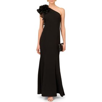 Adrianna Papell One-Shoulder Trumpet Gown in Black at Nordstrom, Size 10